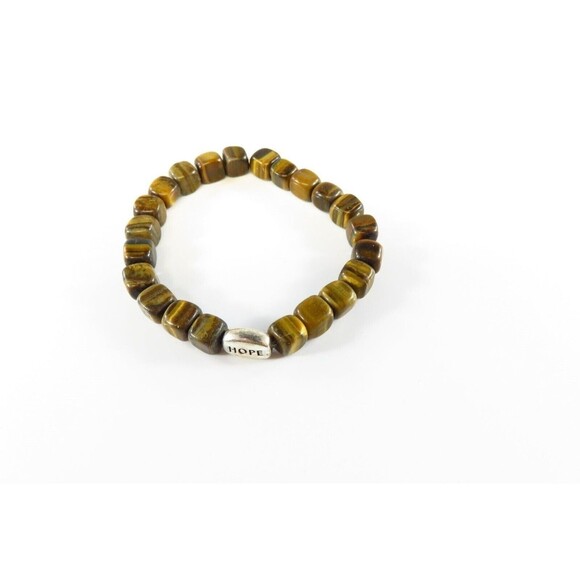 For Repurpose 22 Square Tiger Eye Beads One Silver Oval "Hope" Bead - Picture 2 of 11